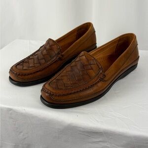 Woven Leather Cognac Loafers 10.5M | Made in Brazil | Quiet Luxury